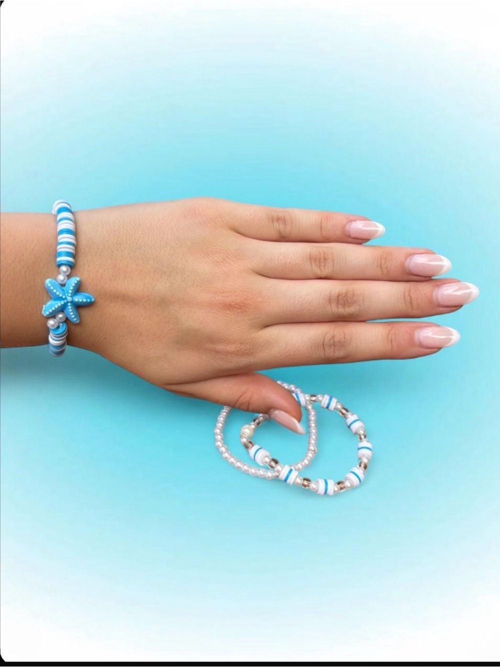 Blue Starfish Beaded Bracelet Set - Women Jewelry